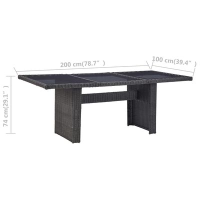 vidaXL Table à dîner Noir 200x100x74 cm Verre et résine tressée