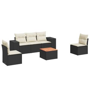 vidaXL Salon de jardin 6 pcs avec coussins noir r&eacute;sine tress&eacute;e