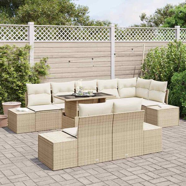 vidaXL Ensemble de canap&eacute; de jardin avec coussin 9 pcs beige et cr&egrave;me