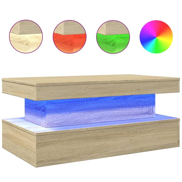 vidaXL Table basse avec lumi&egrave;res LED ch&ecirc;ne sonoma 90x50x40 cm