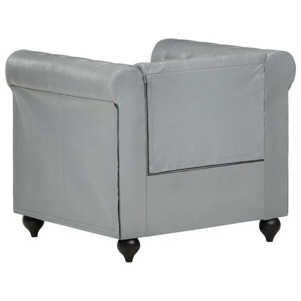 vidaXL Fauteuil Chesterfield Gris Cuir v&eacute;ritable