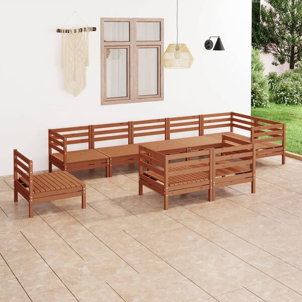 vidaXL Salon de jardin 9 pcs Bois de pin massif Marron miel