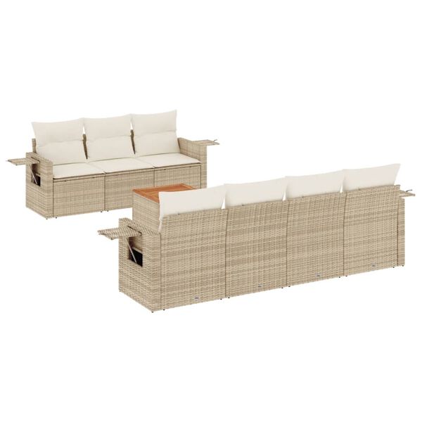 vidaXL Salon de jardin avec coussins 8 pcs beige r&eacute;sine tress&eacute;e