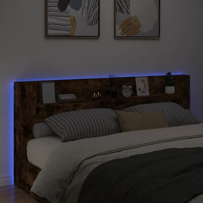vidaXL Armoire tête de lit avec LED chêne fumé 220x16,5x103,5 cm