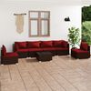 vidaXL Salon de jardin 7 pcs avec coussins R&eacute;sine tress&eacute;e Marron
