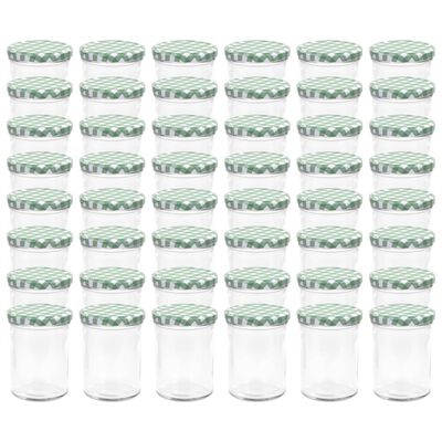 vidaXL 48 pcs Pots à confiture Couvercle blanc et vert Verre 400 ml