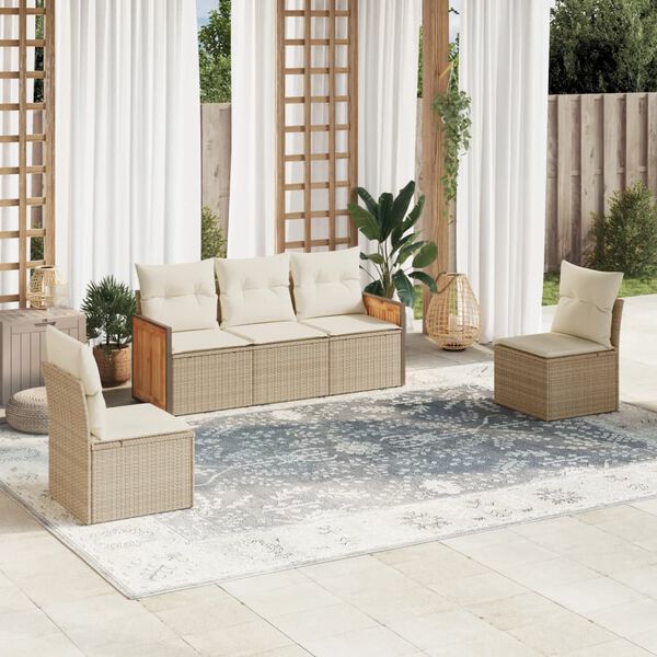 vidaXL Salon de jardin avec coussins 5 pcs beige r&eacute;sine tress&eacute;e