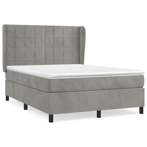 vidaXL Sommier &agrave; lattes de lit et matelas Gris clair 140x190cm Velours