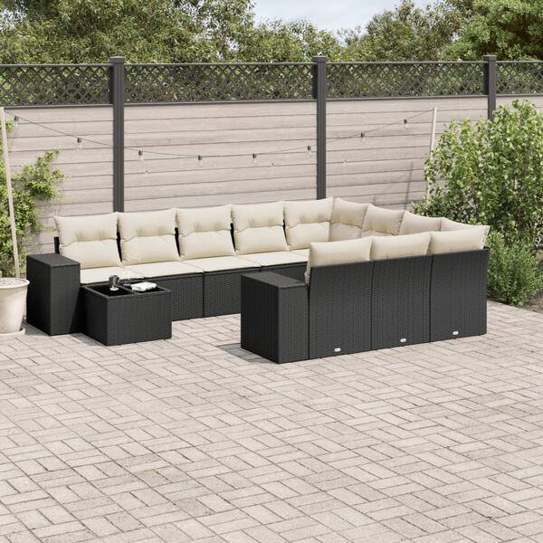 vidaXL Salon de jardin 11 pcs avec coussins noir r&eacute;sine tress&eacute;e