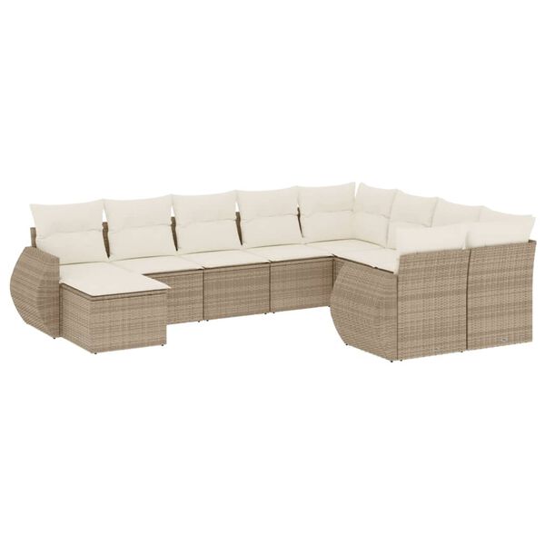 vidaXL Salon de jardin avec coussins 10 pcs beige r&eacute;sine tress&eacute;e