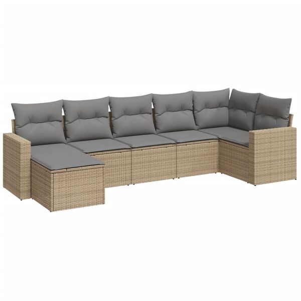 vidaXL Salon de jardin avec coussins 7 pcs beige r&eacute;sine tress&eacute;e