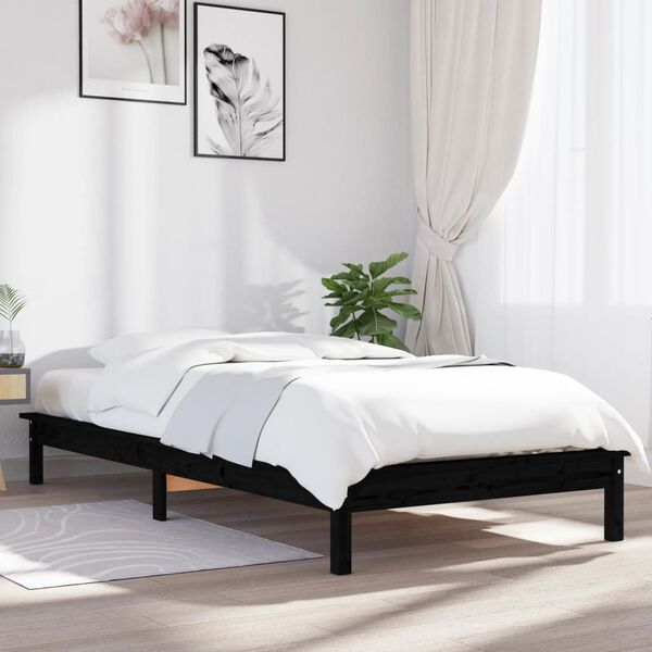 vidaXL Cadre de lit sans matelas noir 90x200 cm bois massif