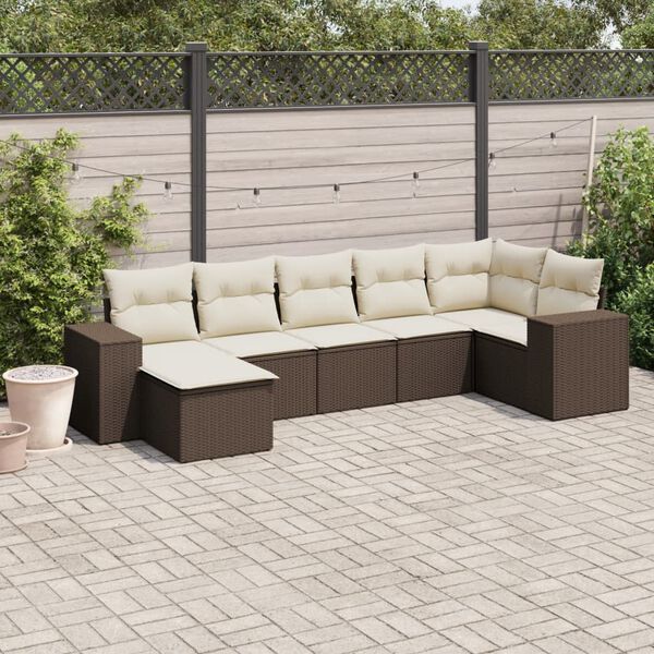 vidaXL Salon de jardin avec coussins 7 pcs marron r&eacute;sine tress&eacute;e