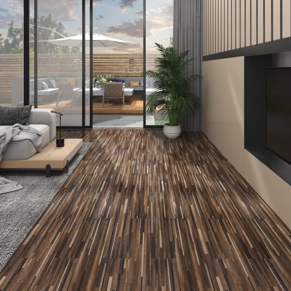 vidaXL Dalles de plancher PVC 5,02 m&sup2; 2 mm autoadh&eacute;sif marron ray&eacute;