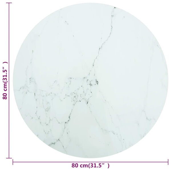 vidaXL Dessus de table blanc &Oslash;80x1 cm verre tremp&eacute; avec design marbre