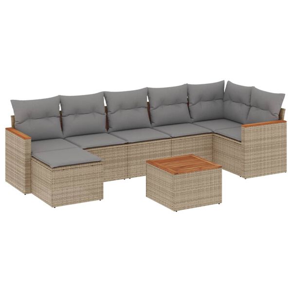 vidaXL Salon de jardin avec coussins 8 pcs beige r&eacute;sine tress&eacute;e