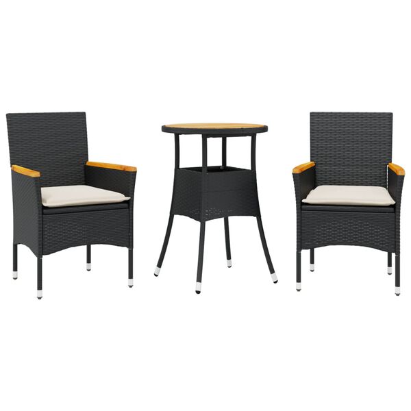 vidaXL Ensemble &agrave; manger de jardin et coussins 3 pcs noir rotin acacia