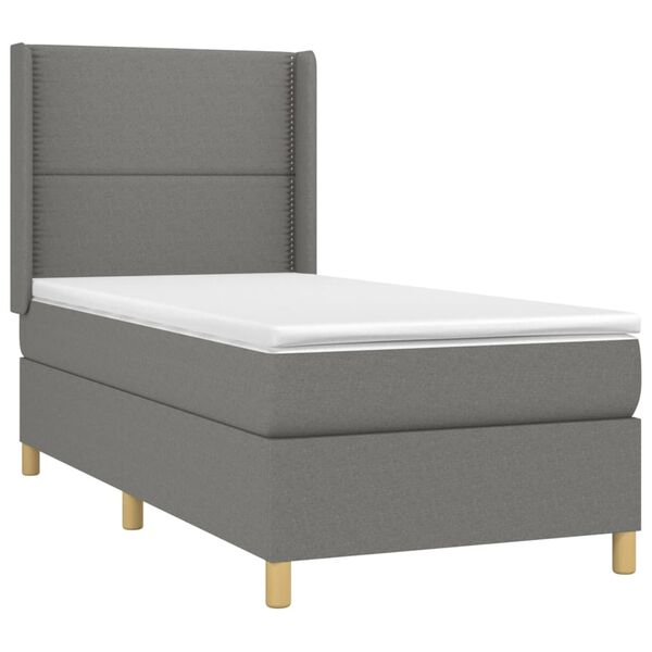 vidaXL Sommier &agrave; lattes de lit et matelas Gris fonc&eacute; 90x190 cm Tissu