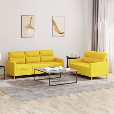 vidaXL Ensemble de canapés 2 pcs avec coussins Jaune clair Tissu