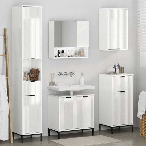 vidaXL Ensemble de mobilier de salle de bain avec porte Blanc brillant
