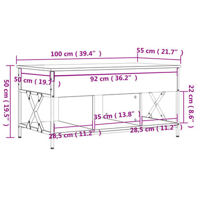 vidaXL Table basse chêne sonoma 100x55x50cm bois d'ingénierie et métal