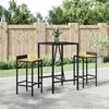 vidaXL Ensemble de bar jardin 3 pcs noir poly rotin/bois massif acacia