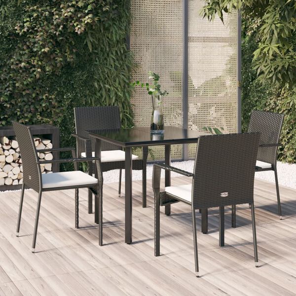 vidaXL Ensemble &agrave; manger de jardin coussins 5pcs Noir R&eacute;sine tress&eacute;e