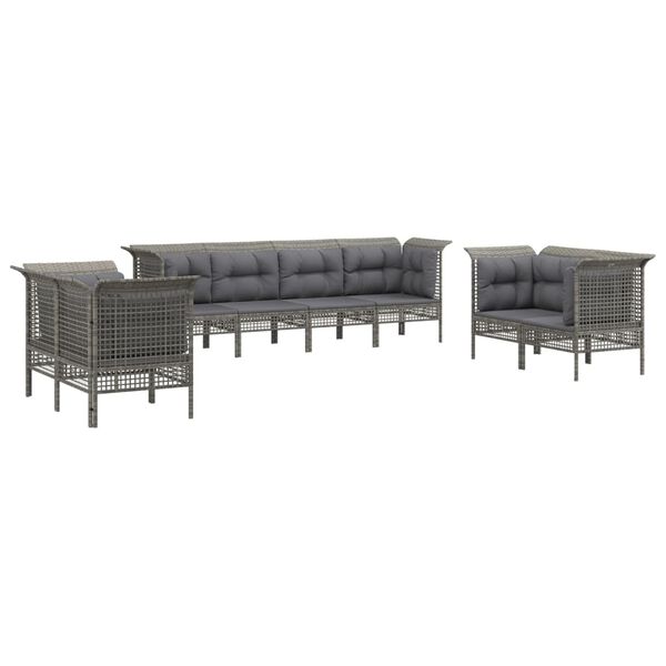 vidaXL Salon de jardin 8 pcs avec coussins Gris R&eacute;sine tress&eacute;e