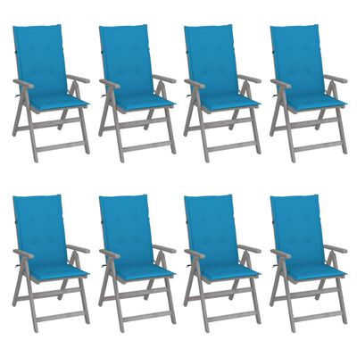 vidaXL Chaises inclinables de jardin et coussins lot de 8 Gris Acacia