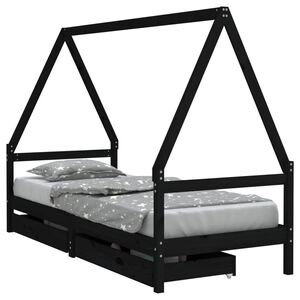 vidaXL Cadre de lit enfant tiroirs noir 80x200 cm bois de pin massif