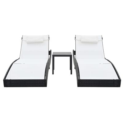 vidaXL Chaises longues lot de avec table Résine tressée textilène Noir