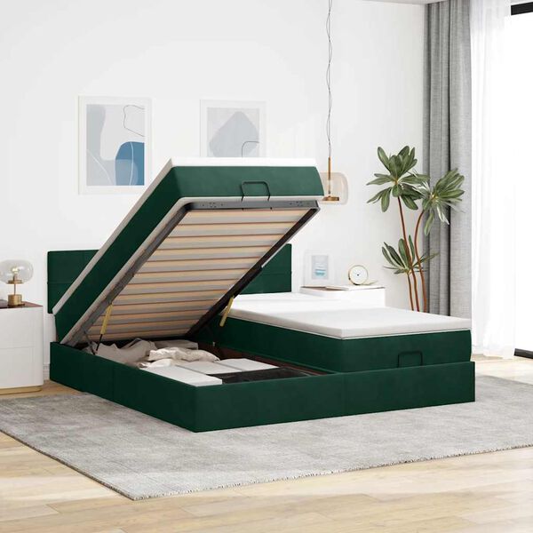vidaXL Cadre de lit ottoman avec matelas vert fonc&eacute; 160x200 cm velours