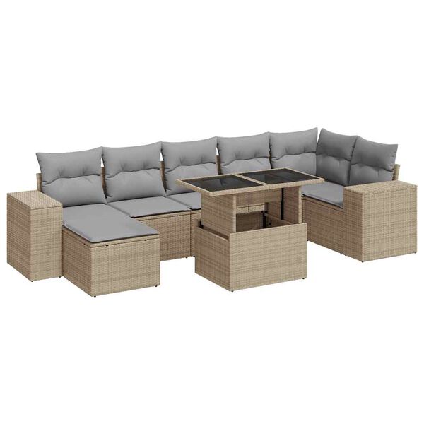 vidaXL Salon de jardin avec coussins 8 pcs beige r&eacute;sine tress&eacute;e