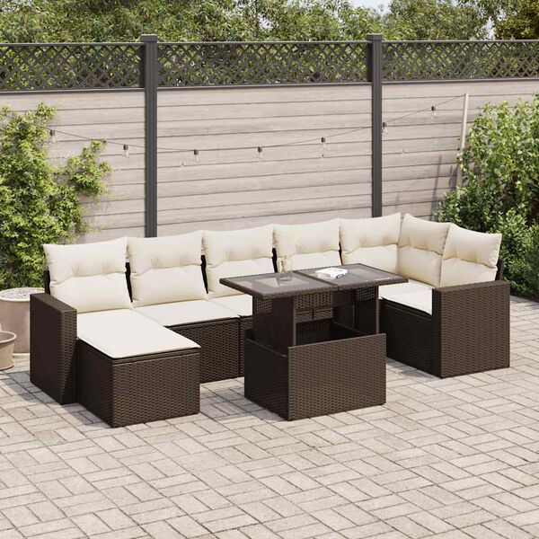 vidaXL Salon de jardin 8 pcs avec coussins marron r&eacute;sine tress&eacute;e