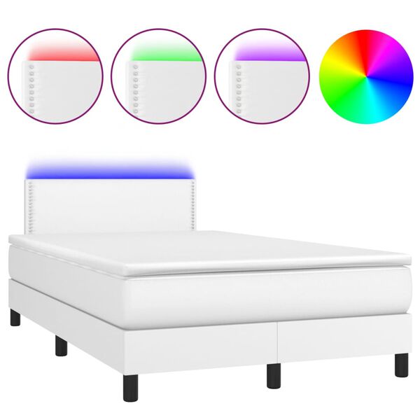 vidaXL Sommier &agrave; lattes de lit avec matelas et LED Blanc 120x200 cm
