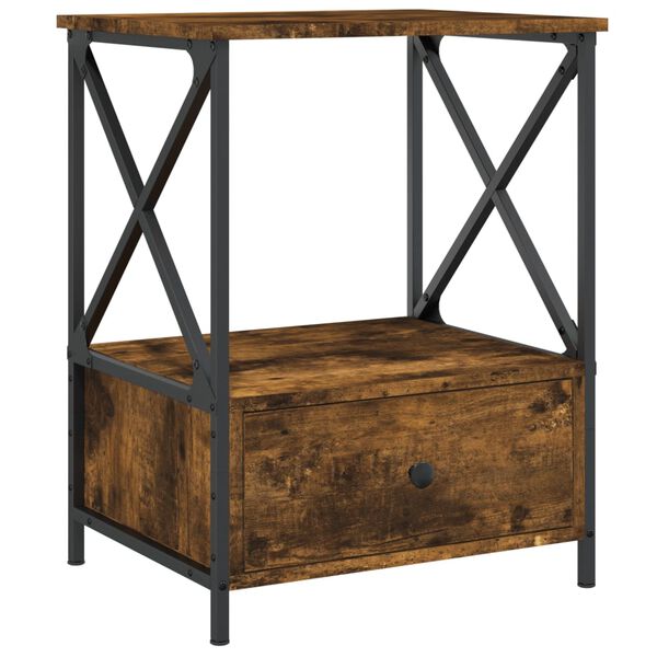 vidaXL Table de chevet ch&ecirc;ne fum&eacute; 50x41x65 cm bois d'ing&eacute;nierie