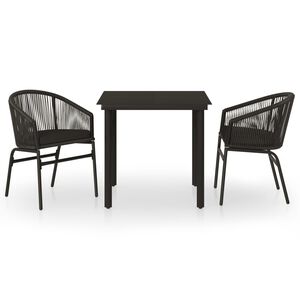 vidaXL Ensemble &agrave; manger de jardin 3 pcs Noir