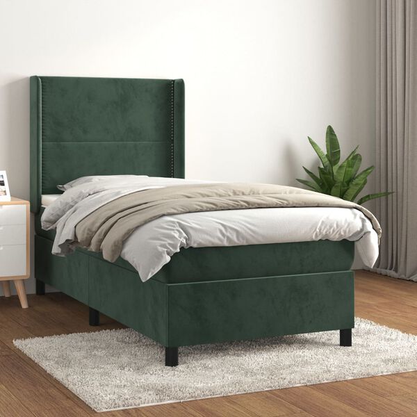 vidaXL Sommier &agrave; lattes de lit avec matelas Vert fonc&eacute; 100x200 cm