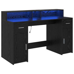 vidaXL Bureau avec porte Ch&ecirc;ne noir 140 x 55 x 91 cm Bois d'ing&eacute;nierie