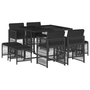 vidaXL Ensemble &agrave; manger de jardin 9pcs coussins noir r&eacute;sine tress&eacute;e