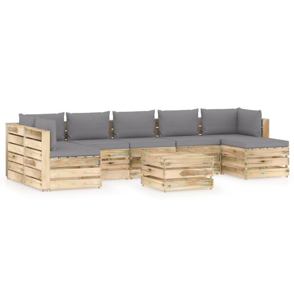 vidaXL Salon de jardin 8 pcs avec coussins Bois impr&eacute;gn&eacute; de vert