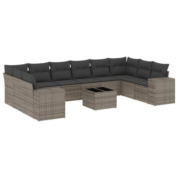 vidaXL Salon de jardin 11 pcs avec coussins gris r&eacute;sine tress&eacute;e