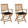 vidaXL Chaises pliantes (lot de 2) avec coussins, en bois d'acacia massif