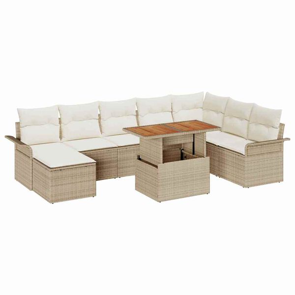 vidaXL Ensemble de canap&eacute; de jardin avec coussin 9 pcs beige et cr&egrave;me