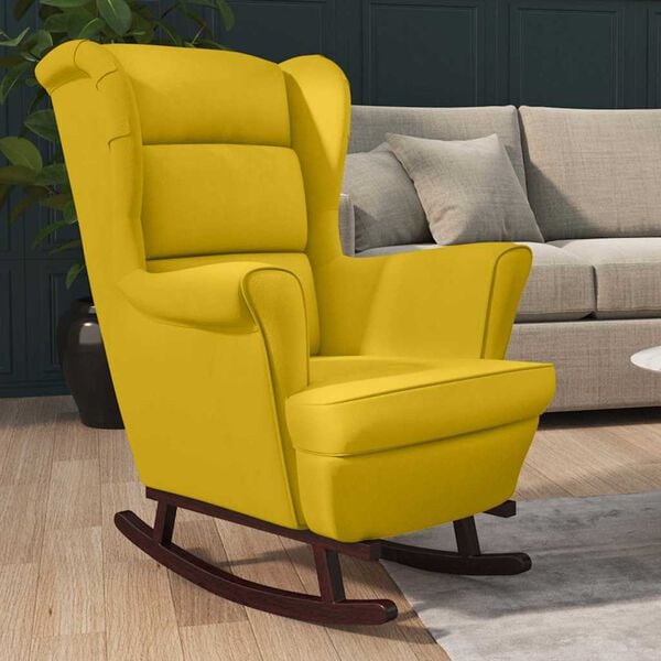 vidaXL Fauteuil &agrave; bascule &agrave; oreilles en velours jaune bois massif