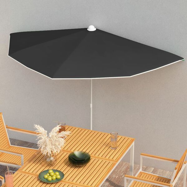vidaXL Demi-parasol de jardin avec m&acirc;t 180x90 cm noir