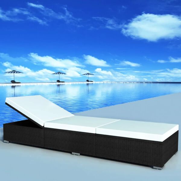 vidaXL Chaise longue avec coussin R&eacute;sine tress&eacute;e Noir