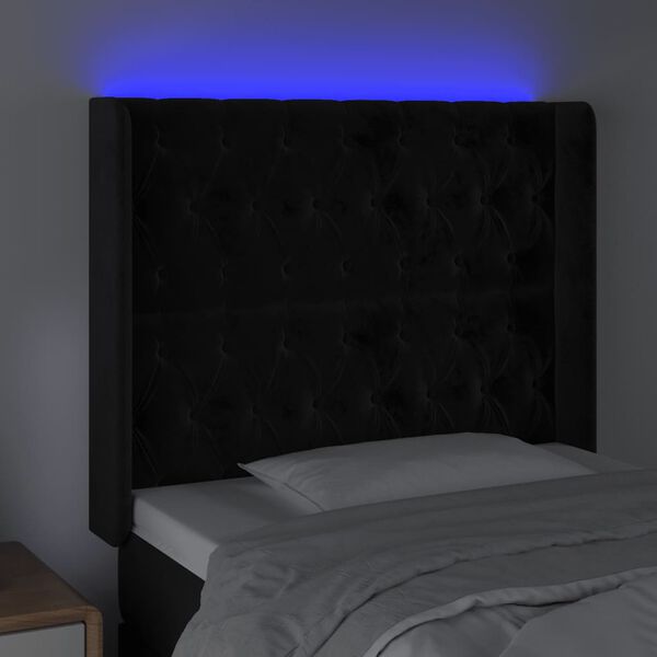vidaXL T&ecirc;te de lit &agrave; LED Noir 103x16x118/128 cm Velours
