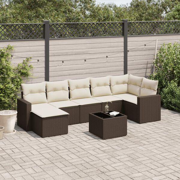 vidaXL Salon de jardin 8 pcs avec coussins marron r&eacute;sine tress&eacute;e