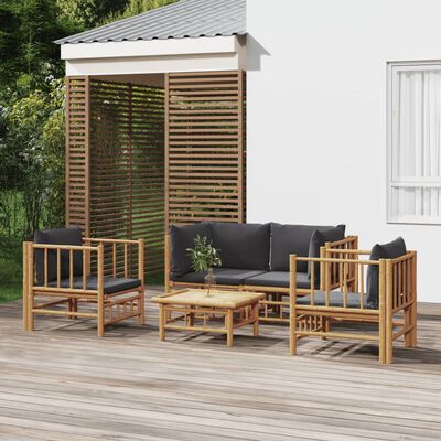 vidaXL Salon de jardin 5 pcs avec coussins gris foncé bambou